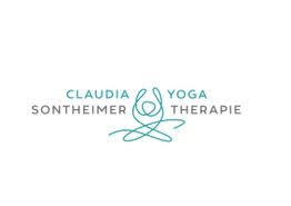Logo mit Schriftzug „Claudia Sontheimer Yoga Therapie“ und einer abstrakten Yoga-Figur in Türkis.