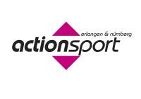 Logo von "actionsport" mit Text "erlangen & nürnberg" und pinkem Rauten-Hintergrund.