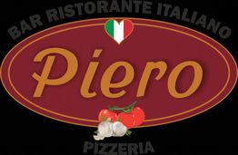 Logo de "Piero" con un corazón tricolor, tomates y ajos; texto: Bar Ristorante Italiano Pizzería.