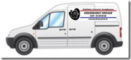 Weißer Lieferwagen mit "Kurierdienst Gericke"-Logo und Kontaktdaten an der Seite.