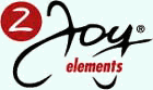 Logo mit rotem Kreis und schwarzem Schriftzug "2joy elements".