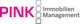 Logo mit Text "PINK Immobilien Management" in Pink und Grau, drei Leisten an der Seite.
