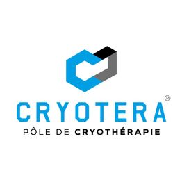 Logo Cryotera avec un symbole géométrique bleu et noir, texte "Pôle de Cryothérapie".