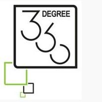 Logo med teksten "360 DEGREE" inde i en firkant og to små grønne kvadrater nedenunder.