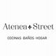 Logo de Atenea Street con texto "Cocinas, baños, hogar" y un símbolo de flor de lis.
