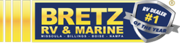Bretz RV & Marine logo with shield, "RV Dealer #1 of the Year," locations listed below.