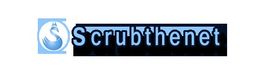 Logo with a water droplet and the text "Scrubthenet" in blue and black.