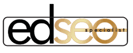 Logo with "edseo specialist" in black and gold text on a transparent background.