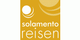 Logo von solamento reisen in Gelb und Weiß mit stilisierten Sonnenmotiven.