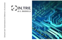 Logo IN.TRE di C. Bardelli e un circuito stampato blu. Testo: "Soluzioni per automazione".
