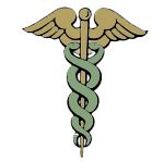 Kaduzeus-Symbol: Flügelstab mit zwei Schlangen, Medizin-Emblem.