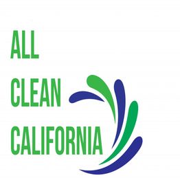 All Clean California logo with green and blue swooshes on a white background.