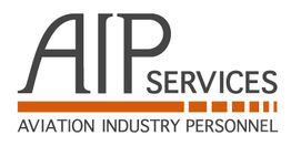 Logo mit Schriftzug "AIP Services" und "Aviation Industry Personnel", oranger Balken darunter.