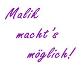 Text in lila Schrift: "Malik macht's möglich!" auf weißem Hintergrund.