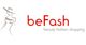 Umriss einer Frau, daneben der Text "beFash beauty fashion shopping" in Rot und Grau.