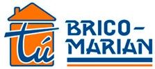 Logo de Brico-Marian con una casa naranja y azul y texto decorativo.