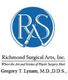 Logo of Richmond Surgical Arts with initials "RS" and medical tools on a blue circle background.