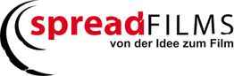 Logo von Spreadfilms mit dem Slogan „von der Idee zum Film“ in Schwarz und Rot.