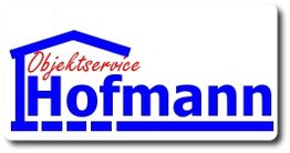Logo von Objektservice Hofmann in blau und rot mit Haus-Symbol.