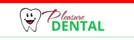 Smiling tooth logo with "Pleasure Dental" text on a white background.