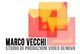 Logo Marco Vecchi, studio di produzioni video Genova, con forme geometriche rosse e gialle.