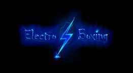 Texto azul "Electro Boxing" con un rayo en el centro sobre fondo negro.