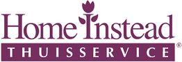 Logo van Home Instead Thuisservice met paars-witte kleuren en een tulp boven de letter "I".