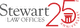 Stewart Law Offices 25th Anniversary logo in black and red text.