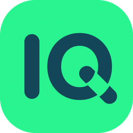 Ein stilisiertes "IQ" auf grünem Hintergrund.