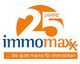 Logo von "immomaxx" mit Text: "25 Jahre, die gute Marke für Immobilien".