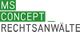 Logo mit Text: MS Concept Rechtsanwälte in Grün und Schwarz.
