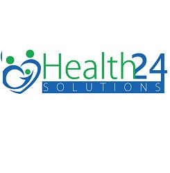 Health24 Solutions logo with blue-green human figures forming a heart shape.