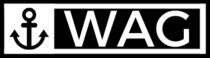Schwarz-weißes Logo mit einem Anker und dem Schriftzug "WAG" in einem Rahmen.