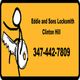 Stick figure on a key, "Eddie and Sons Locksmith Clinton Hill" with phone number.