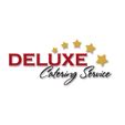 Logo mit Text "DELUXE Catering Service" und fünf goldenen Sternen.