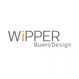 Logo mit Text: "WIPPER BueroDesign" in Grau und Orange.