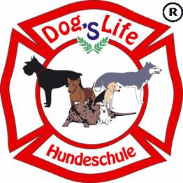 Hundeschule-Logo mit verschiedenen Hunden und dem Schriftzug "Dog's Life Hundeschule".