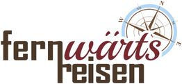 Logo mit Text "Fernwärts Reisen" und einer Kompassgrafik im Hintergrund.