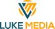 Logo von Luke Media mit stilisiertem Symbol in Blau und Orange.