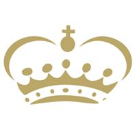 Goldene Krone mit Kreuz und kreisförmigen Verzierungen auf weißem Hintergrund.