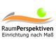 Logo mit Text "RaumPerspektiven" und "Einrichtung nach Maß", mit orangener Linie und grüner Kugel.