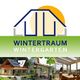 Logo "Wintertraum Wintergarten" mit Abbildungen von Wintergärten und einem gelben Halbkreis im Hintergrund.