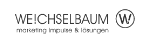 Logo mit Text "WE!CHSELBAUM marketing impulse & lösungen" und stilisiertem Buchstaben "W".