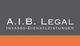 Graues Logo mit weißem Text: "A.I.B. Legal Inkasso-Dienstleistungen", unten oranger Streifen.