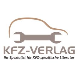 Logo mit Auto und Schraubenschlüssel, Text: "KFZ-VERLAG, Ihr Spezialist für KFZ-spezifische Literatur".