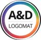 Logo met tekst "A&D LOGOMAT" omringd door een regenboogkleurige cirkel.