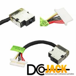 Connecteur d'alimentation pour ordinateur portable avec câbles colorés et logo "DC JACK".