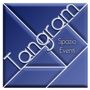 Logo blu di Tangram con scritta "Spazio Eventi" su sfondo diviso in triangoli.