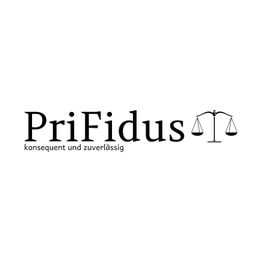 Logo mit Text "PriFidus", Slogan "konsequent und zuverlässig" und einer Waage als Symbol.