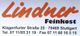 Lindner Feinkost Logo mit Adresse: Klagenfurter Straße 25, Stuttgart. Telefonnummer und Faxnummer.